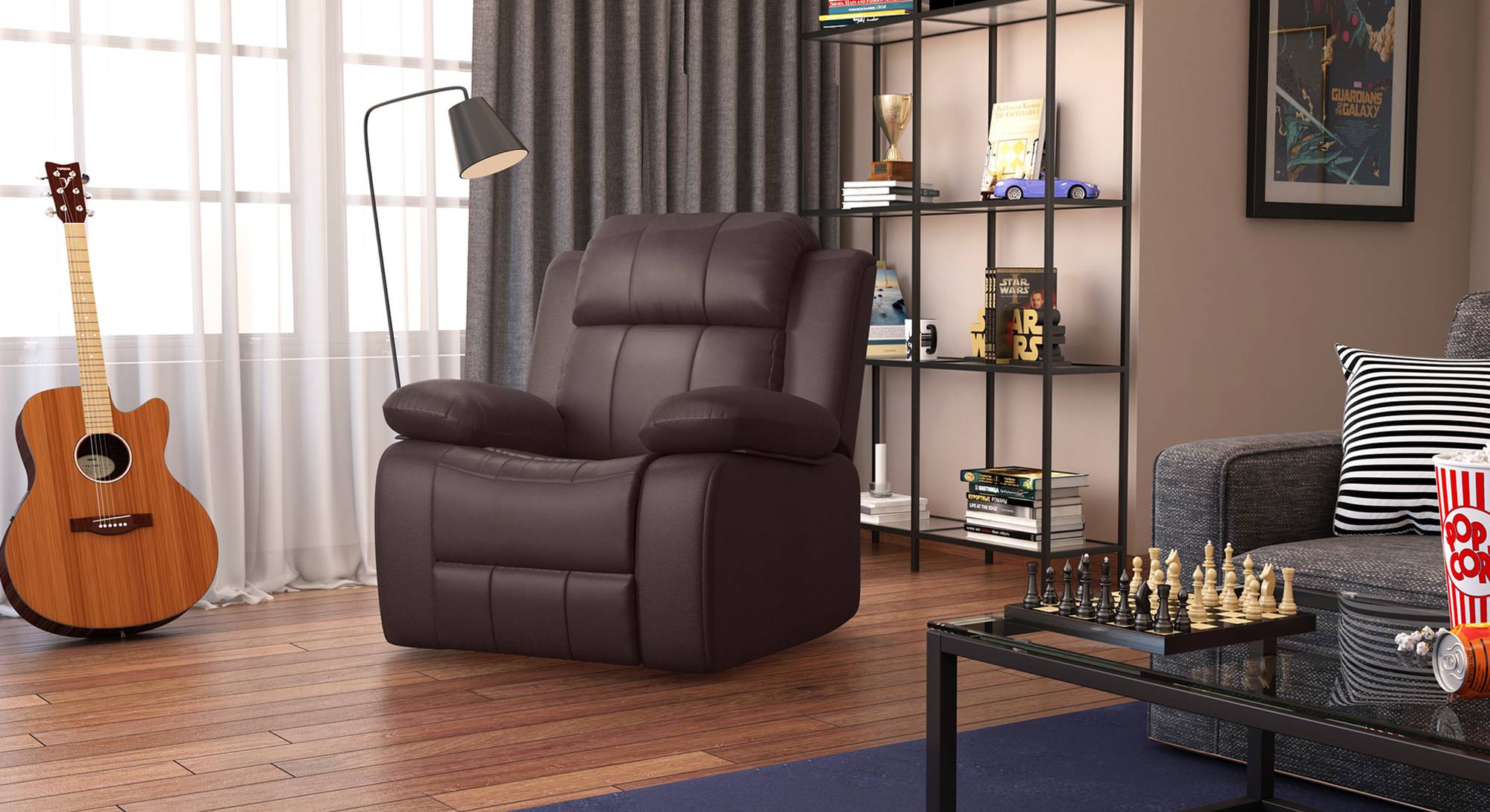 Griffin Leatherette One Seater Manual Recliner in Dark Chocolate