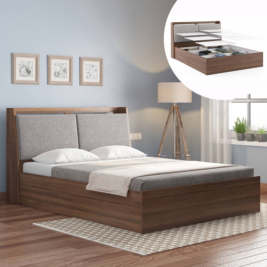 Storage Bed Beds, Queen Size Wooden Headboard With Lights