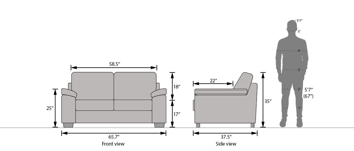Esquel Sofa Smoke Grey Urban Ladder, Sofa Seat Dimensions