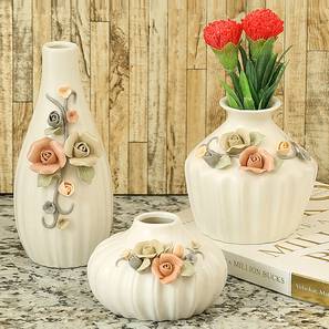 Flower Vase Design White Ceramic Inches Vase - Set of