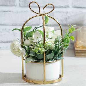 Flower Pot Stand Design White Fabric Artificial Plant
