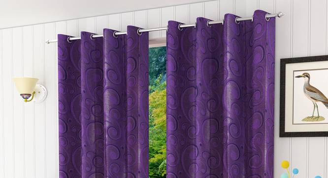 Alandra Window Curtain - Set Of 2 (Purple, 112 x 152 cm  (44" x 60") Curtain Size) by Urban Ladder - Design 1 Half View - 321564