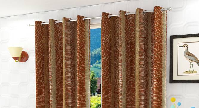 Cecilia Window Curtain - Set Of 2 (Orange, 112 x 152 cm  (44" x 60") Curtain Size) by Urban Ladder - Design 1 Half View - 321640
