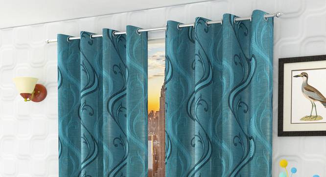 Cinder Door Curtain - Set Of 2 (Blue, 112 x 213 cm  (44" x 84") Curtain Size) by Urban Ladder - Design 1 Half View - 321648