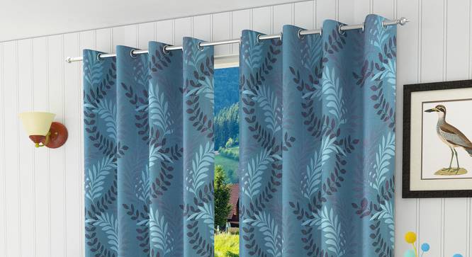 Clara Door Curtain - Set Of 2 (Blue, 112 x 274 cm  (44" x 108") Curtain Size) by Urban Ladder - Design 1 Half View - 321660
