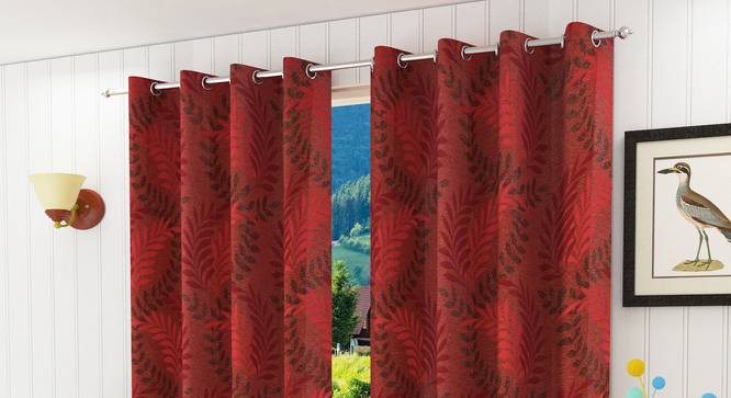 Clara Door Curtain - Set Of 2 (Red, 112 x 274 cm  (44" x 108") Curtain Size) by Urban Ladder - Design 1 Half View - 321666