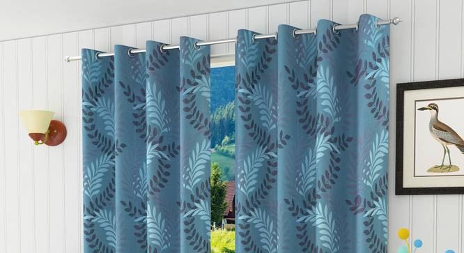 Clara Window Curtain - Set Of 2 (Blue, 112 x 152 cm  (44" x 60") Curtain Size) by Urban Ladder - Design 1 Half View - 321674