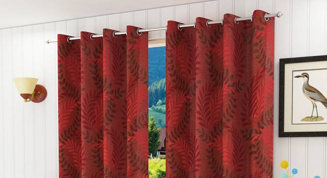 Clara Door Curtain - Set Of 2 (Red, 112 x 213 cm  (44" x 84") Curtain Size) by Urban Ladder - Design 1 Half View - 321698