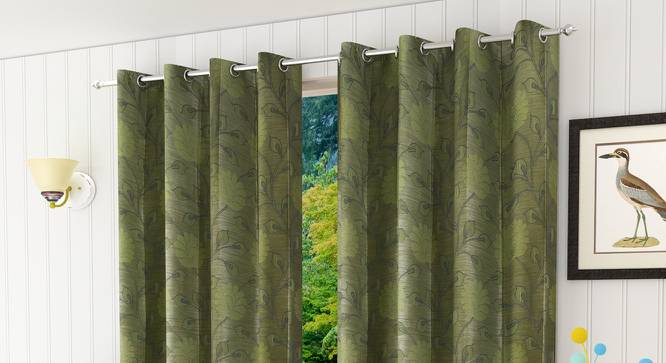 Fernanda Window Curtain - Set Of 2 (Green, 112 x 152 cm  (44" x 60") Curtain Size) by Urban Ladder - Design 1 Half View - 321758