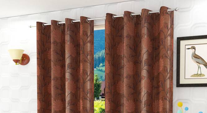 Fernanda Window Curtain - Set Of 2 (Rust, 112 x 152 cm  (44" x 60") Curtain Size) by Urban Ladder - Design 1 Half View - 321766