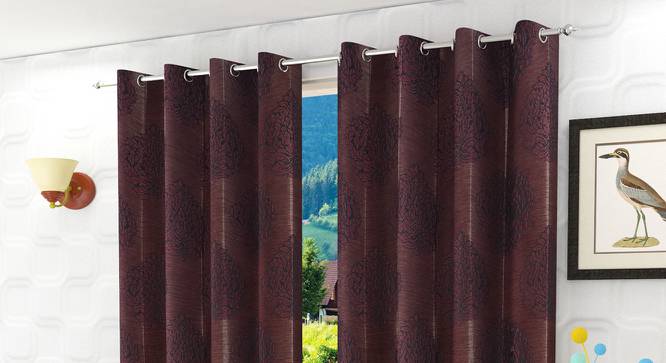 Glaucia Window Curtain - Set Of 2 (Wine, 112 x 152 cm  (44" x 60") Curtain Size) by Urban Ladder - Design 1 Half View - 321781