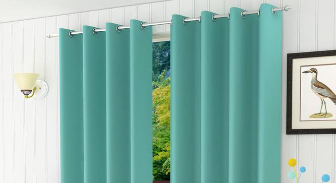 Lillian Door Curtain - Set Of 2 (Aqua, 112 x 213 cm  (44" x 84") Curtain Size) by Urban Ladder - Design 1 Half View - 321953