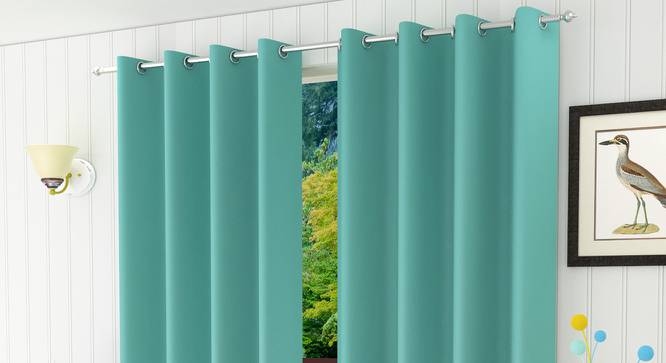 Lillian Door Curtain - Set Of 2 (Aqua, 112 x 274 cm  (44" x 108") Curtain Size) by Urban Ladder - Design 1 Half View - 321961