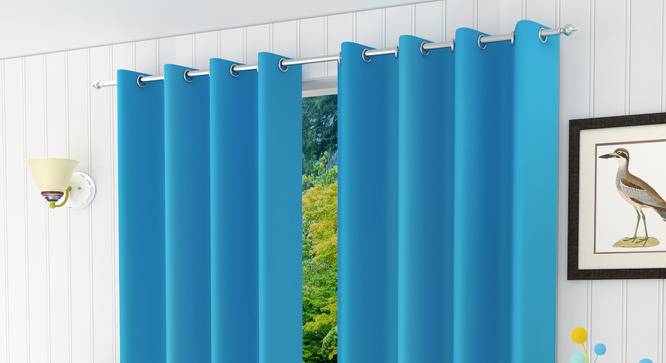 Lillian Door Curtain - Set Of 2 (Turquoise Blue, 112 x 213 cm  (44" x 84") Curtain Size) by Urban Ladder - Design 1 Half View - 322030