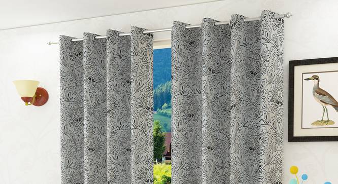Magnolia Door Curtain - Set Of 2 (Black, 112 x 213 cm  (44" x 84") Curtain Size) by Urban Ladder - Design 1 Half View - 322132
