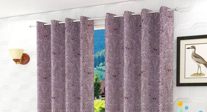 Magnolia Window Curtain - Set Of 2 (Purple, 112 x 152 cm  (44" x 60") Curtain Size) by Urban Ladder - Design 1 Half View - 322153
