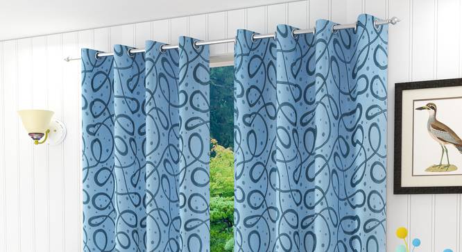 Maren Door Curtain - Set Of 2. (Blue, 112 x 274 cm  (44" x 108") Curtain Size) by Urban Ladder - Design 1 Half View - 322164