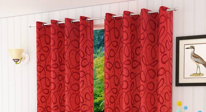 Maren Door Curtain - Set Of 2. (Red, 112 x 213 cm  (44" x 84") Curtain Size) by Urban Ladder - Design 1 Half View - 322184