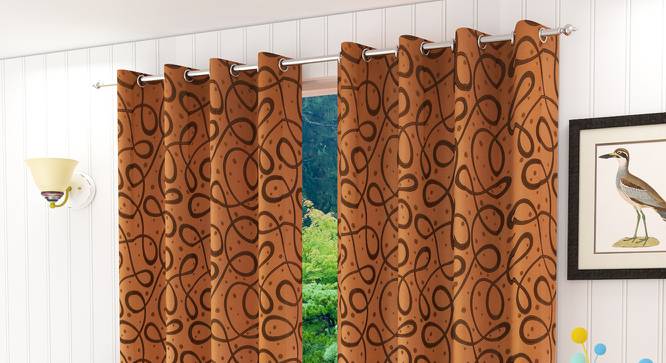 Maren Door Curtain - Set Of 2. (Rust, 112 x 213 cm  (44" x 84") Curtain Size) by Urban Ladder - Design 1 Half View - 322197
