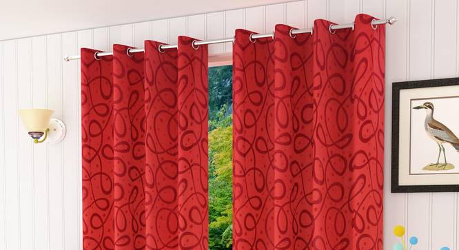 Maren Window Curtain - Set Of 2 (Red, 112 x 152 cm  (44" x 60") Curtain Size) by Urban Ladder - Design 1 Half View - 322211