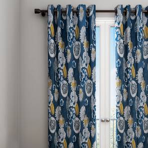 Floral Curtains Design Blue Cotton Door Curtain