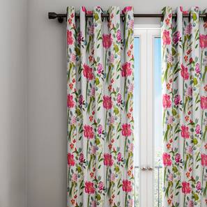 Floral Curtains Design White Cotton Door Curtain - Set of