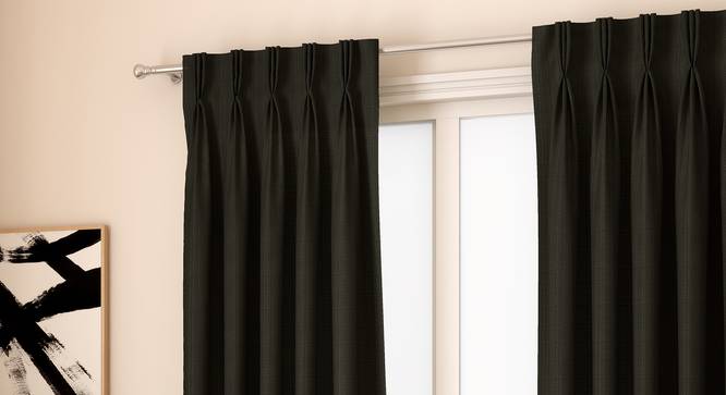 Milano Window Curtains - Set Of 2 (Charcoal, 112 x 152 cm  (44" x 60") Curtain Size) by Urban Ladder - Design 1 Full View - 324374