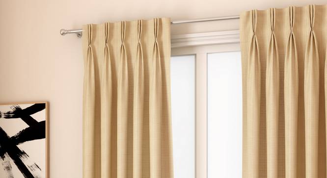 Milano Window Curtains - Set Of 2 (112 x 152 cm  (44" x 60") Curtain Size, Sandal) by Urban Ladder - Design 1 Full View - 324404