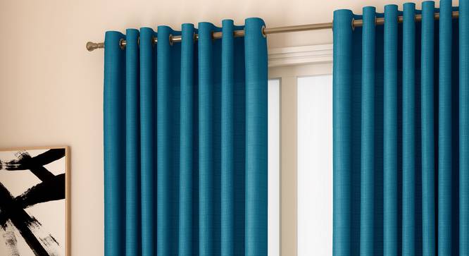 Milano Window Curtains - Set Of 2 (Blue, 112 x 152 cm  (44" x 60") Curtain Size) by Urban Ladder - Design 1 Full View - 324442