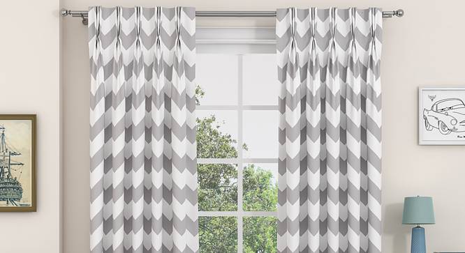 Chevron Window Curtains - Set Of 2 (Dark Grey, 112 x 152 cm  (44" x 60") Curtain Size) by Urban Ladder - Design 1 Details - 324991