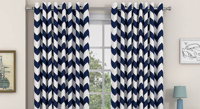 Chevron Window Curtains - Set Of 2 (Indigo, 112 x 152 cm  (44" x 60") Curtain Size) by Urban Ladder - Design 1 Details - 325323