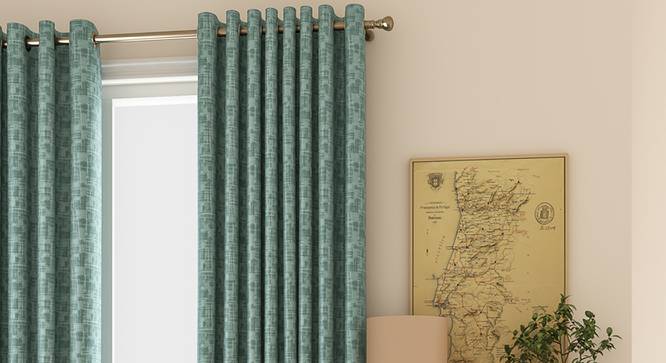 Arezzo Door Curtains - Set Of 2 (Aqua, 112 x 213 cm  (44" x 84") Curtain Size) by Urban Ladder - Design 1 Full View - 325816