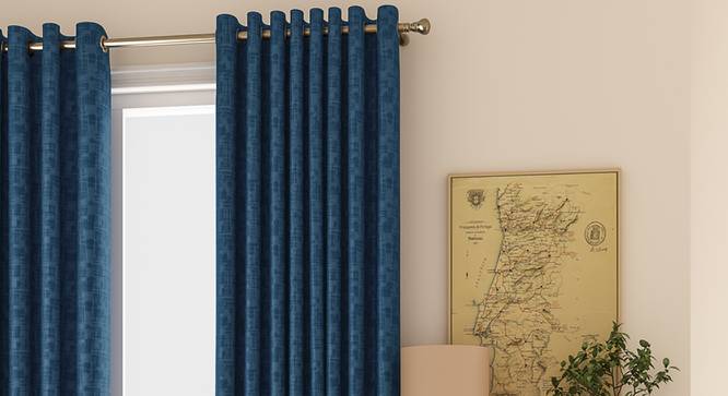 Arezzo Door Curtains - Set Of 2 (Navy Blue, 112 x 213 cm  (44" x 84") Curtain Size) by Urban Ladder - Design 1 Full View - 325920