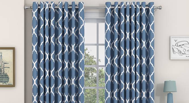 Taj Window Curtains - Set Of 2 (Blue, 112 x 152 cm  (44" x 60") Curtain Size) by Urban Ladder - Design 1 Full View - 326016