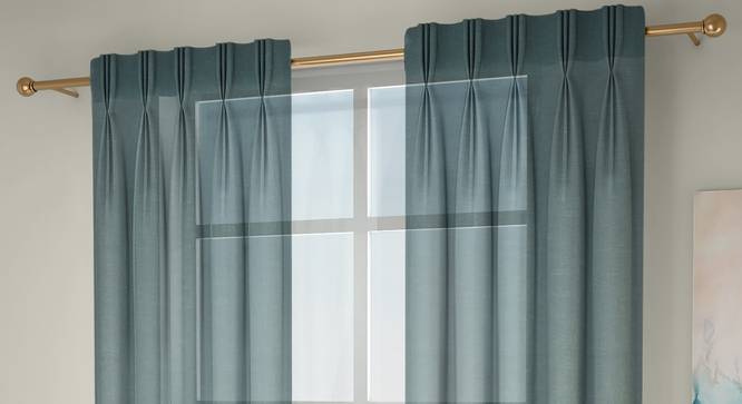Vegas Sheer Door Curtains - Set Of 2 (112 x 213 cm  (44" x 84") Curtain Size, Bottle Green) by Urban Ladder - Front View Design 1 - 327169