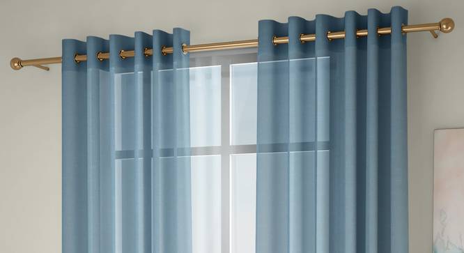 Vegas Sheer Door Curtains - Set Of 2 (Turquoise, 112 x 213 cm  (44" x 84") Curtain Size) by Urban Ladder - Front View Design 1 - 327238