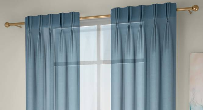 Vegas Sheer Window Curtains - Set Of 2 (Turquoise, 112 x 152 cm  (44" x 60") Curtain Size) by Urban Ladder - Front View Design 1 - 327283