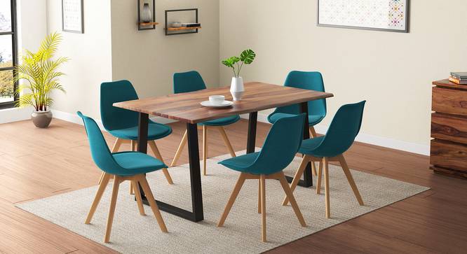 Aquila - Pashe 6 Seater Dining Table Set (Teak Finish, Teal) by Urban Ladder - Design 1 Details - 328425