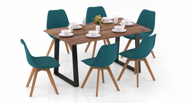 Aquila - Pashe 6 Seater Dining Table Set (Teak Finish, Teal) by Urban Ladder - Design 1 Top View - 328426