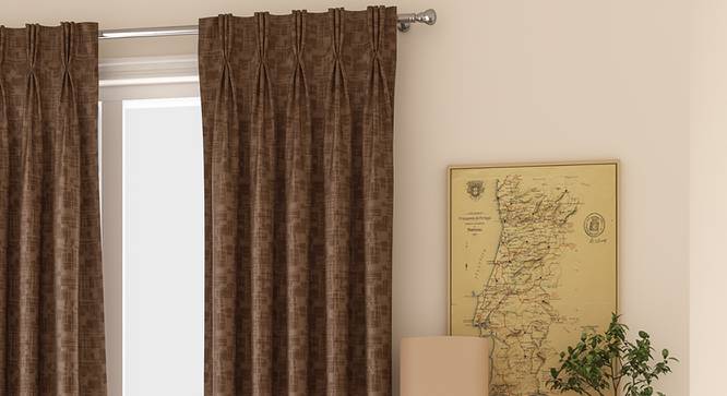 Arezzo Window Curtains - Set Of 2 (Mocha, 71 x 152 cm (28"x60") Curtain Size, American Pleat) by Urban Ladder - Front View Design 1 - 330772