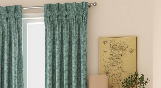 Arezzo Window Curtains - Set Of 2 (Aqua, 71 x 152 cm (28"x60") Curtain Size, American Pleat) by Urban Ladder - Front View Design 1 - 330781