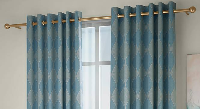 Abetti Window Curtains - Set Of 2 (Turquoise, 132 x 152 cm  (52" x 60") Curtain Size, Eyelet Pleat) by Urban Ladder - Front View Design 1 - 330803