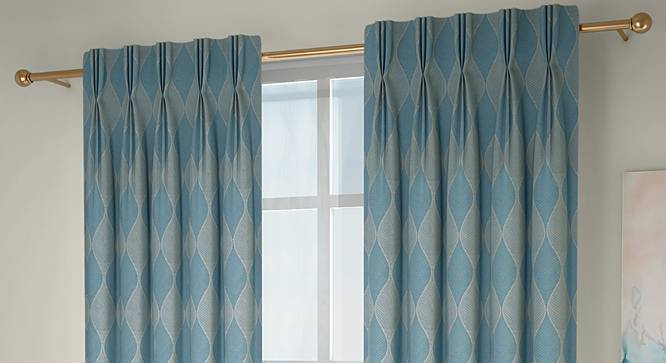 Abetti Window Curtains - Set Of 2 (Turquoise, 71 x 152 cm (28"x60") Curtain Size, American Pleat) by Urban Ladder - Front View Design 1 - 330806