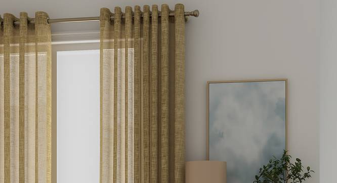 Elegance Sheer Window Curtains - Set Of 2 (Dull Gold, 112 x 152 cm  (44" x 60") Curtain Size) by Urban Ladder - Front View Design 1 - 330843
