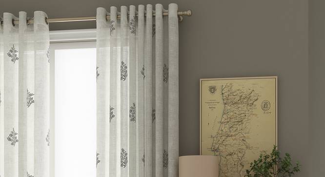 Jaisalmer Sheer Window Curtains - Set Of 2 (Charcoal, 112 x 152 cm  (44" x 60") Curtain Size) by Urban Ladder - Front View Design 1 - 330855