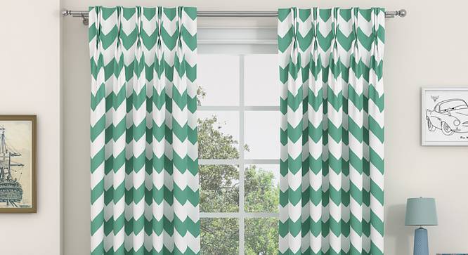 Chevron Window Curtains - Set Of 2 (Green, 71 x 152 cm (28"x60") Curtain Size, American Pleat) by Urban Ladder - Front View Design 1 - 330864