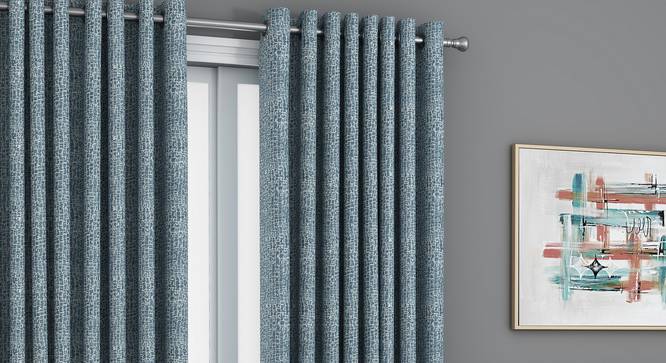 Bark Window Curtains - Set Of 2 (Blue, 71 x 152 cm (28"x60") Curtain Size, American Pleat) by Urban Ladder - Front View Design 1 - 330882