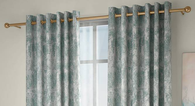 Simone Window Curtains - Set Of 2 (Green, 132 x 152 cm  (52" x 60") Curtain Size, Eyelet Pleat) by Urban Ladder - Front View Design 1 - 330924