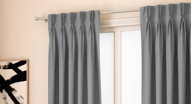 Milano Window Curtains - Set Of 2 (Grey, 71 x 152 cm (28"x60") Curtain Size, American Pleat) by Urban Ladder - Front View Design 1 - 330963