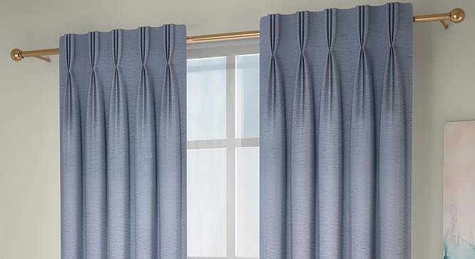 Tonino Window Curtains - Set Of 2 (Blue, 71 x 152 cm (28"x60") Curtain Size, American Pleat) by Urban Ladder - Front View Design 1 - 330978